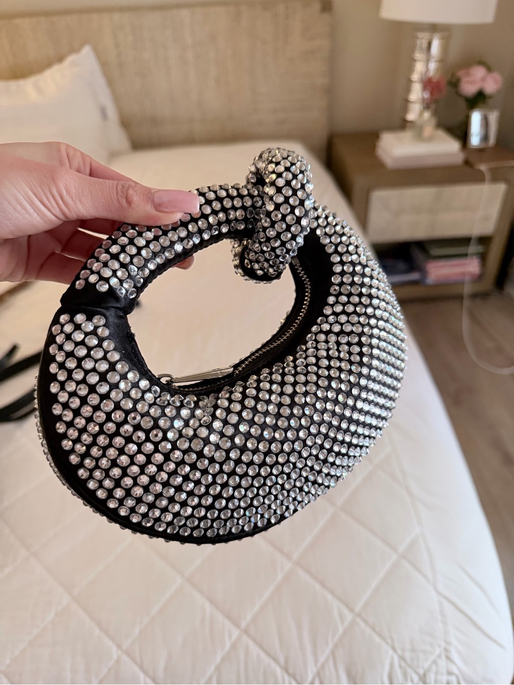 Black Crystal-Embellished Crescent Handba